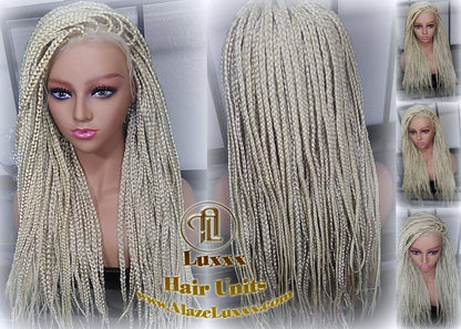 Plaitnum Blonde 613 Box Braid Wig Ombre Balayage White Blonde Platinum Lace Baby Hair Unit Small Medium Straight Glueless! Braid Lace Wig