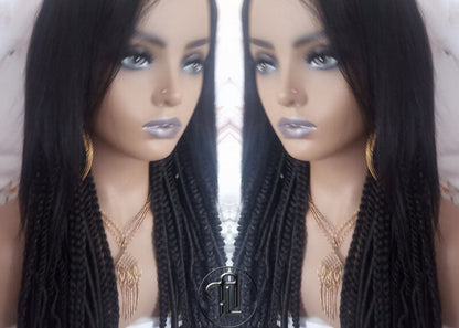 Full Wig with 4x4 Lace Closure Black Braids Dreads Mix Boho Partial Dread Braid Goth Witchy Rave Hair