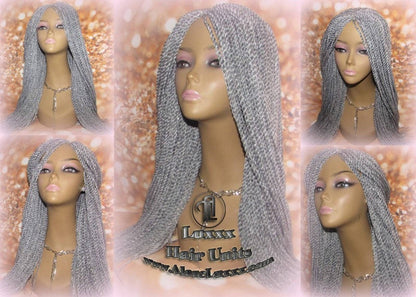 Senegalese Twist Wig Grey 44 51 Silver Braids Long Straight Small Storm Twist Braided Wigs Twisted Xpressions Braiding Hair Platinum Braids