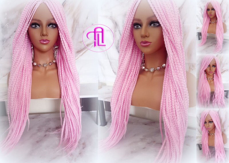 Light Pink Mermaid Princess Wig Box Braids Pastel  Synthetic hair Lace Part Wig Light Pink wig extensions stage hair wig Barbie