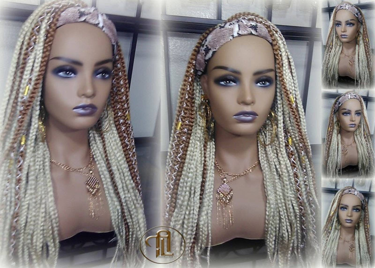 Headband Wig Blonde 613 Platinum 27 Honey Box Braids Gypsy Bohemian Boho Wig Blonde Long Straight Waterfall Hair Braided Wig
