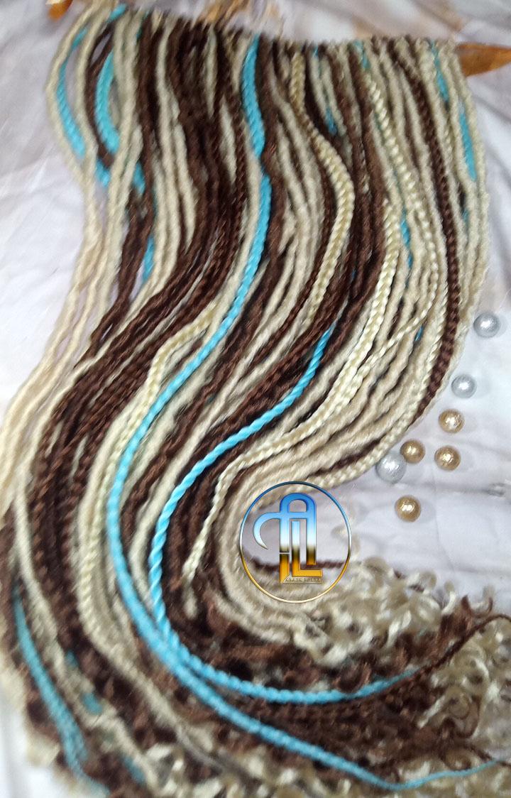 Brown Blonde Blue Set Soft boho Bohemian dreadlocks textured braids wavy dreads  SE Full set Curls dreads and Braids Dragon Braids Locs