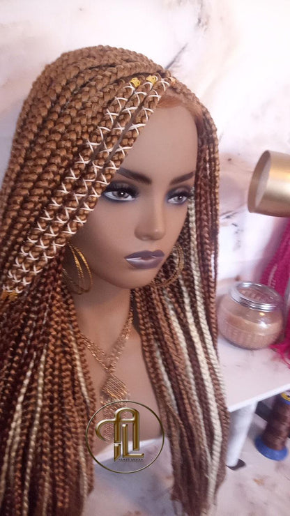 Lace Frontal Braid Wig Blonde Brown Ginger 27 30 613 Box Braid Wig Copper White Blonde Platinum Lace Baby Hair Unit Straight Glueless Braid