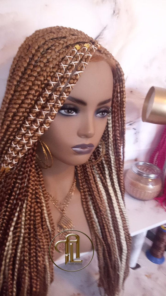 Lace Frontal Braid Wig Blonde Brown Ginger 27 30 613 Box Braid Wig Copper White Blonde Platinum Lace Baby Hair Unit Straight Glueless Braid