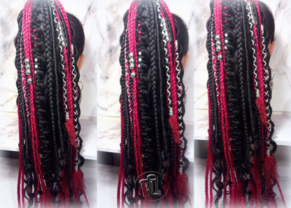 Ponytail Hair Fall Viking Extensions Black Red Elements Accents Feathers synthetic box braids renaissance hair scrunchie kawaii dreadlock
