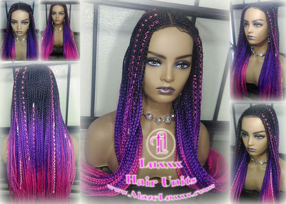 Cornrow Black Purple Pink Ombre Lemonade Braid Wig Lace Closure Baby Hair Box Braids Mermaid Unicorn Rainbow Hair