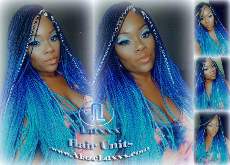 Blue  Unicorn Mermaid Wig Senegalese Twist Braid Wig Blue Ombre Small Long Micro Braids Royal Baby Sky Sale Alopecia Blue Braids