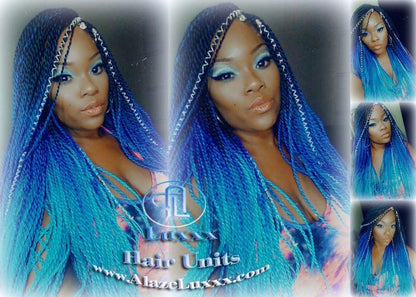 Blue  Unicorn Mermaid Wig Senegalese Twist Braid Wig Blue Ombre Small Long Micro Braids Royal Baby Sky Sale Alopecia Blue Braids