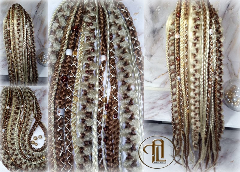 Ponytail Hair Fall Viking Renaissance Extensions Blonde Brown Elements Accents Feathers synthetic box braids hair scrunchie clipin Butterfly