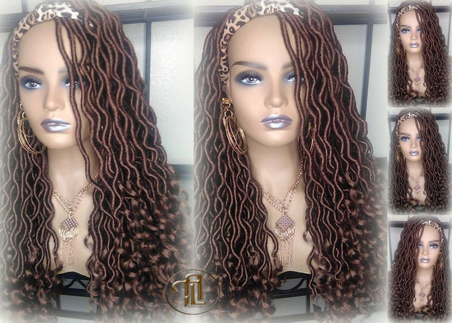 Headband Wig Brown 30 Goddess Faux Locs Gypsy Bohemian Boho Dread Loc Wig Blonde Wavy Marley Crochet Braided Wig Ready to ship