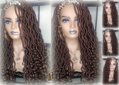 Headband Wig Brown 30 Goddess Faux Locs Gypsy Bohemian Boho Dread Loc Wig Blonde Wavy Marley Crochet Braided Wig Ready to ship