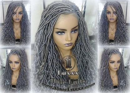 Lace Frontal Goddess Faux Dread Loc Lace Straight Storm Silver Grey Gray 44 51 Boho Gypsy Wavy Lock Crochet