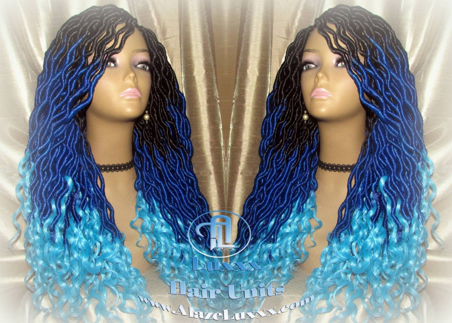 Goddess Faux Locs Blue Ombre curly long wig synthetic dreads crochet braids Mermaid Hair Drag Queen Cosplay Wig Carnival Festival Hair