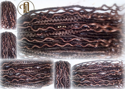 Curly Wavy Single Ended SE 75 Piece Set Kit Ginger Brown Mixed Soft Crochet Bohemian Dread Braid Hair Hippy Extensions Textured  Realistic
