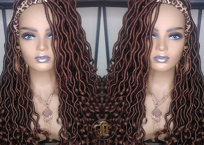 Headband Wig Brown 30 Goddess Faux Locs Gypsy Bohemian Boho Dread Loc Wig Blonde Wavy Marley Crochet Braided Wig Ready to ship