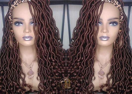 Headband Wig Brown 30 Goddess Faux Locs Gypsy Bohemian Boho Dread Loc Wig Blonde Wavy Marley Crochet Braided Wig Ready to ship