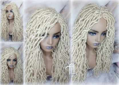 Nu Locs Distressed Soft Locs Platinum Blonde Braided Wig Gypsy Bohemian Boho 613 Goddess Faux Dread Locs Faux Locs