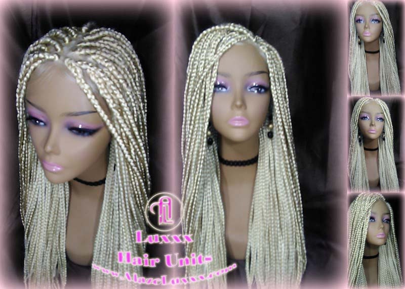 Box Braid Wig Blonde 613 Platinum Lace Baby Hair Unit Small Medium Straight Glueless! Braid Lace Wig Xpressions Hair