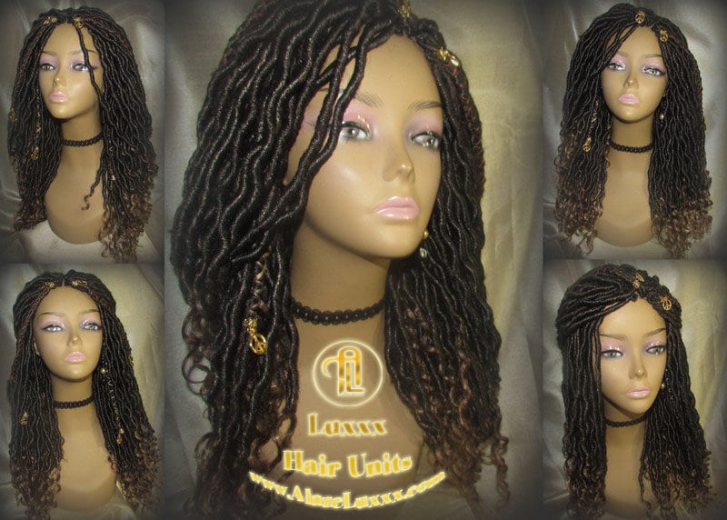 Goddess Faux Loc Wig Wavy Blonde Tips Ends 27 Brown Hair Gypsy Bohemian Boho Gypsy Distressed Dread Loc 27 DE SE Dred 14 16 in Braided Wigs