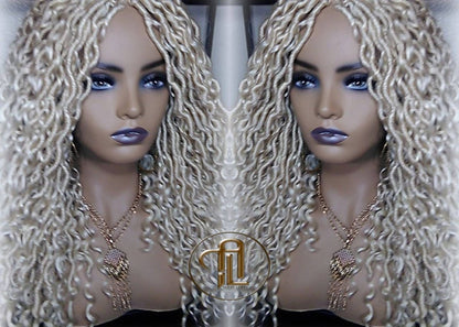 613 Blonde Goddess Faux Locs 14in Short Braid Wig Platinum White Blonde Marley Dred Lock Wig Gypsy Bohemian Boho Lace Part