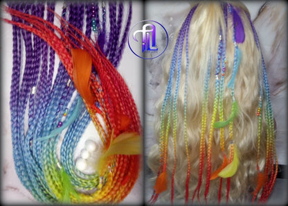 Rainbow Ombre Clip in Braid Long 24 in Boho Feathers Elements Extensions Rainbow Ombre Pink Box braiding Rave Festival LGBTQ Pride