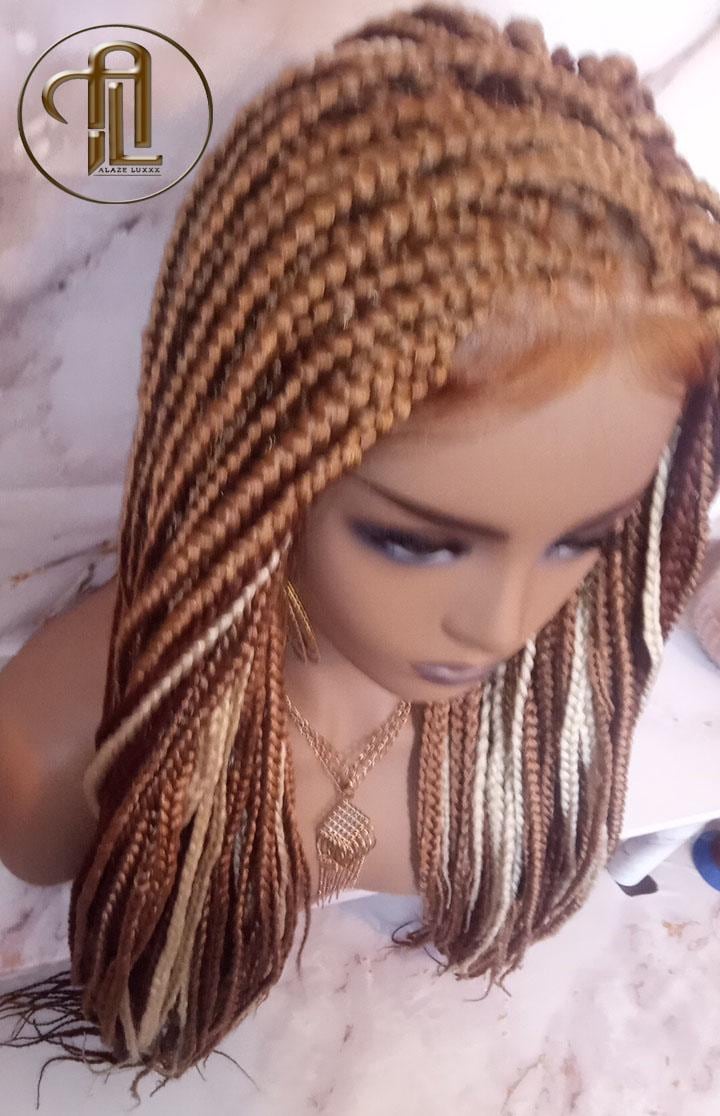 Lace Frontal Braid Wig Blonde Brown Ginger 27 30 613 Box Braid Wig Copper White Blonde Platinum Lace Baby Hair Unit Straight Glueless Braid