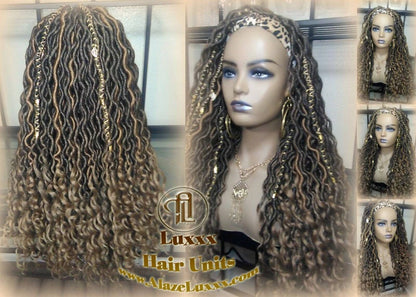 Headband Wig Blonde Tips 27 Brown Blonde Goddess Faux Loc Bohemian Boho Gypsy