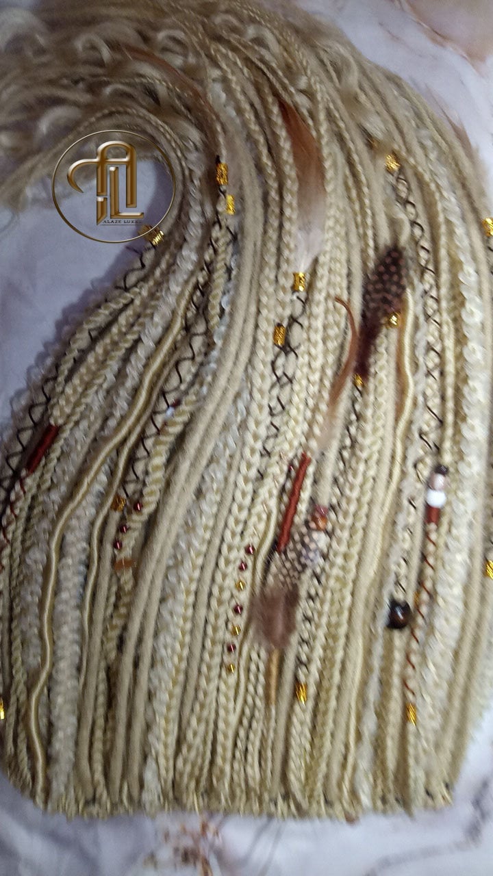 Boho Blonde Single Ended Dreads Full Set Festival Viking Braid in Dreads Extensions DE SE Synthetic Braid in Dreadlocks 613 Locs Extensions