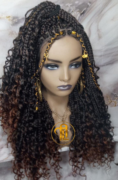 Full Lace Wig Box Braid Wig Long Brown black boho curyly box braids 1b 30 brown auburn Medium Straight bohemian gypsy Mix Black Brown