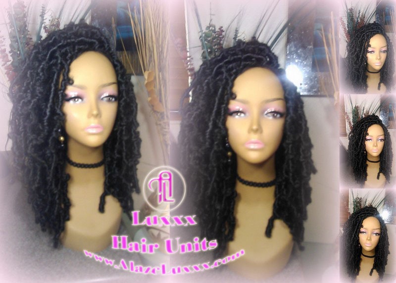 Black short butterfly locs wig boho gypsy 1b Jet black Short Medium Braid Wig Black Lace Closure Baby Hair Braid Wig Festival hair