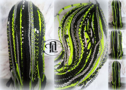 Ponytail Hair Fall Extensions Green Black Grey Ombre Elements Accents Feathers synthetic box braids hair scrunchie clip in Clip on Braids