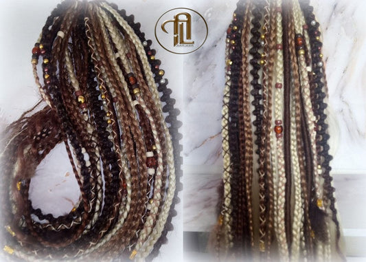 Braid Dread Ponytail Brown Blonde Hair Fall Viking Renaissance Extensions Feathers synthetic box braids hair scrunchie clipin bumpy lumpy