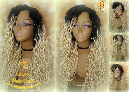 Goddess Faux Dread Wig 1B Black Blonde Ombre Dark Roots 613 Marley Dred Lock Gypsy Bohemian Crochet Festival Hair Wig Platinum Braided Wig