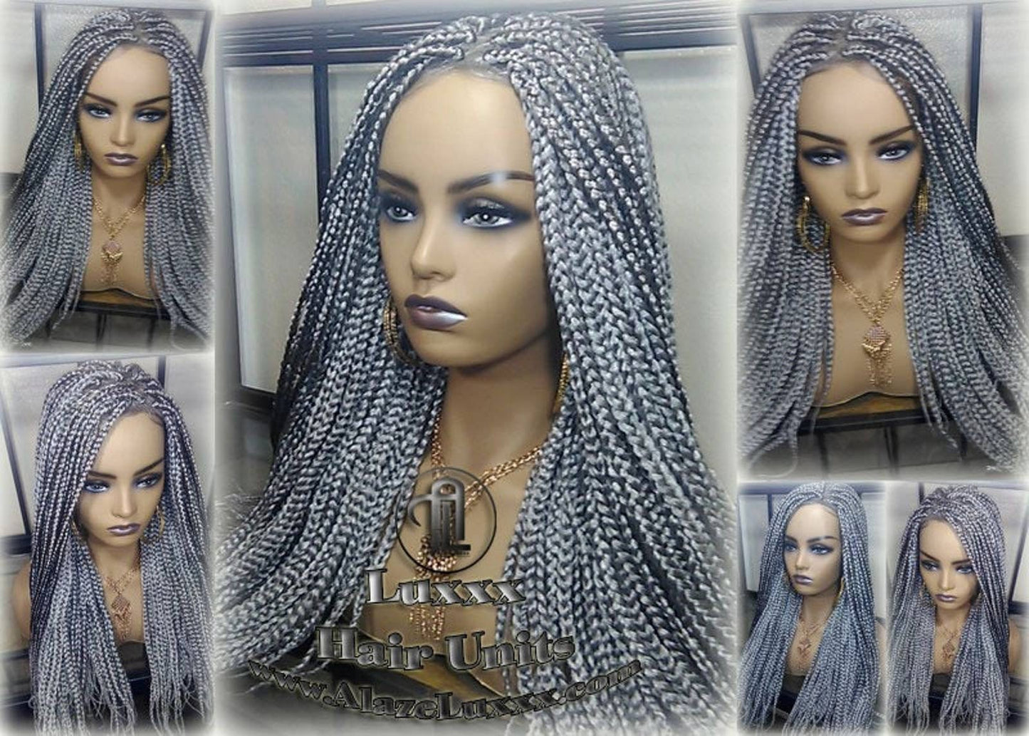 Box Braid 44 51 Wig Grey Gray Silver Lace Baby Hair Storm Long Medium Straight Glueless! Braid Lace Wig Pre Stretched Braiding Hair