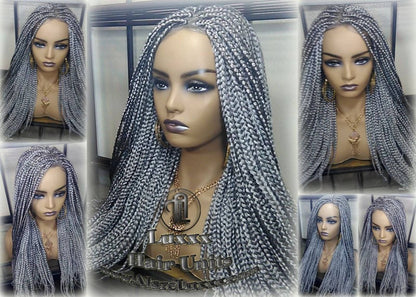Box Braid 44 51 Wig Grey Gray Silver Lace Baby Hair Storm Long Medium Straight Glueless! Braid Lace Wig Pre Stretched Braiding Hair