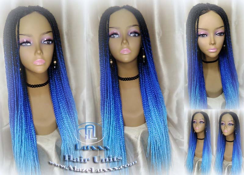 Box Braids Wig  Blue Ombre Straight long wig Small Medium royal sky baby blue Mermaid Hair Drag Queen Cosplay Wig Carnival Festival Hair