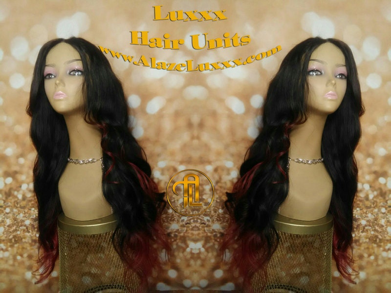 Rihanna Fire Red Hair Straight Virgin Wig Unit New Ombre Custom Color Lace Closure Dip Dye Tips Ends Curls Middle Side Part Celebrity Colour