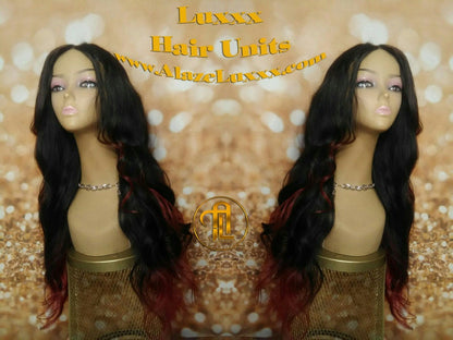 Rihanna Fire Red Hair Straight Virgin Wig Unit New Ombre Custom Color Lace Closure Dip Dye Tips Ends Curls Middle Side Part Celebrity Colour