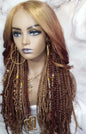 Human Hair Lace Frontal Dread Braid Twist Boho Synthetic Middle Part Bohemian Ombre Brown Blonde Long Wavy Curly Balayage Wig Viking Wig