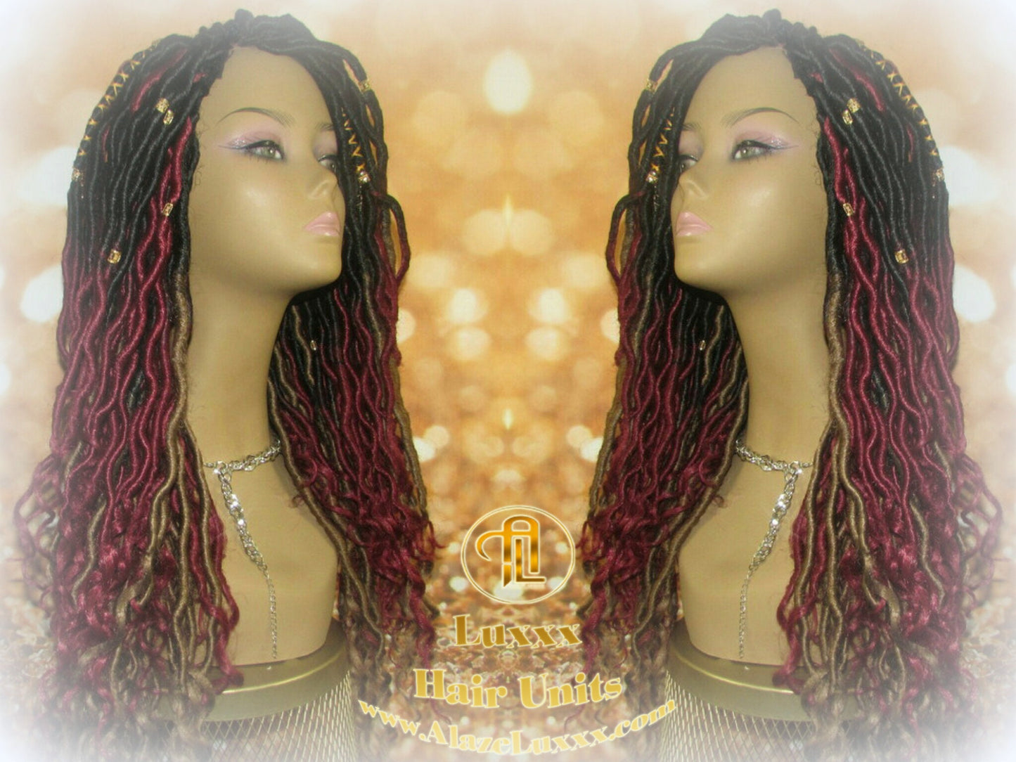 Ombre Goddess Locs Fire 530 Goddess Red Burgundy 1b Blonde 27  Marley Crochet Synthetic Dread Dred Loc Lock Wig Unit Braided Wavy Cosplay
