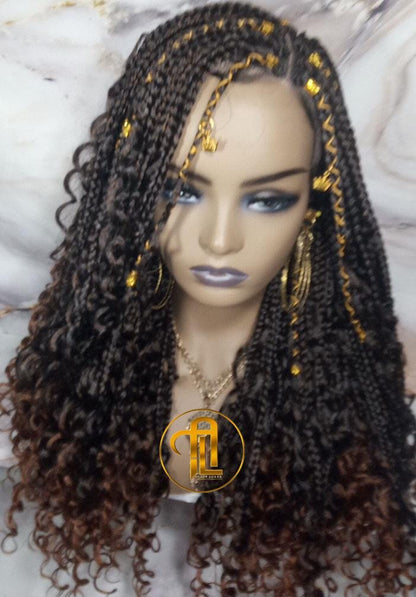 Full Lace Wig Box Braid Wig Long Brown black boho curyly box braids 1b 30 brown auburn Medium Straight bohemian gypsy Mix Black Brown