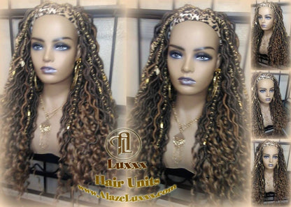 Headband Wig Blonde Tips 27 Brown Blonde Goddess Faux Loc Bohemian Boho Gypsy