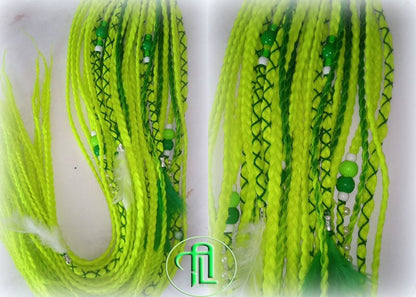 Ponytail Hair Fall Extensions Green Florescent Ombre Elements Accents Feathers synthetic box braids hair scrunchie clip in Clip on Braids