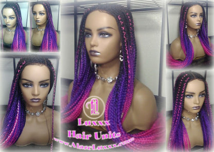 Cornrow Black Purple Pink Ombre Lemonade Braid Wig Lace Closure Baby Hair Box Braids Mermaid Unicorn Rainbow Hair