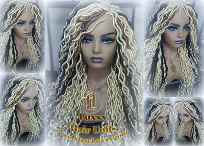 Platinum Blonde Gypsy Bohemian Boho Goddess Faux Dread Locs Wig Unit! Blonde #613 #27 Brown Wavy Dred Lock Wig Crochet Messy Hair Wig