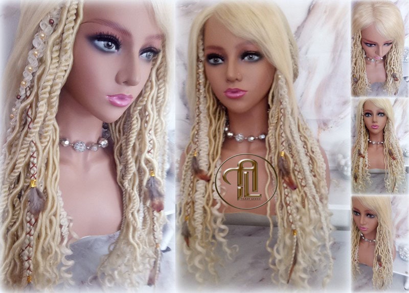 Full Wig with 4x4 Lace Closure Blonde 613 Braids Dreads Mix Set Twist Soft Crochet Boho Dread Braid Set Bohemian extensions