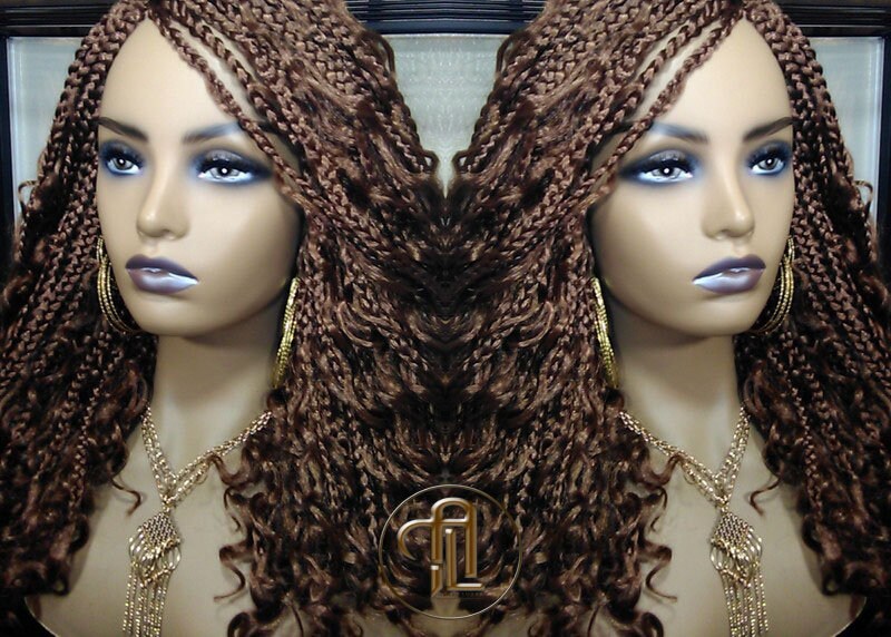 Box Braid Boho Short Curly Wig 14in Brown Auburn 30 Distressed Goddess Box Braids Loose Curly Hair