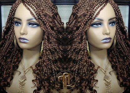 Box Braid Boho Short Curly Wig 14in Brown Auburn 30 Distressed Goddess Box Braids Loose Curly Hair