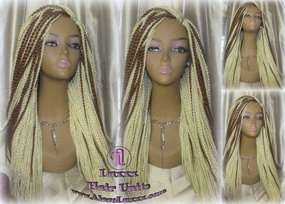 613 Blonde Long Straight Small Senegalese Twist Wig Unit Barbie Blonde 22' Braids Twist Locs 613 Braiding Hair Platinum Blonde Braids Wig