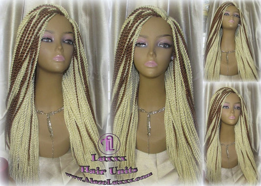 613 Blonde Long Straight Small Senegalese Twist Wig Unit Barbie Blonde 22' Braids Twist Locs 613 Braiding Hair Platinum Blonde Braids Wig